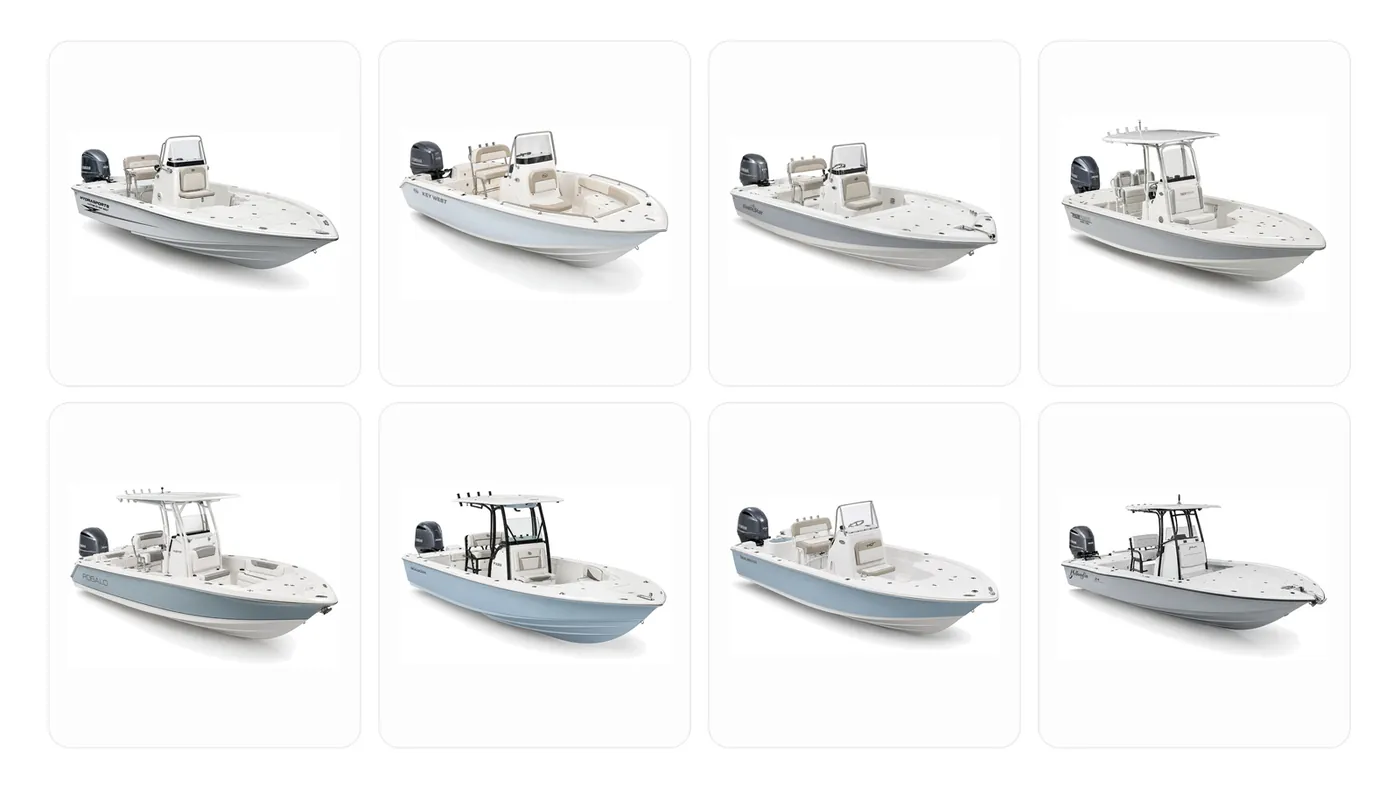 Bay boats under 20 feet compared: Key West 189 FS, NauticStar 194 Bay and Tidewater 1910 BM, manufacturer product photos