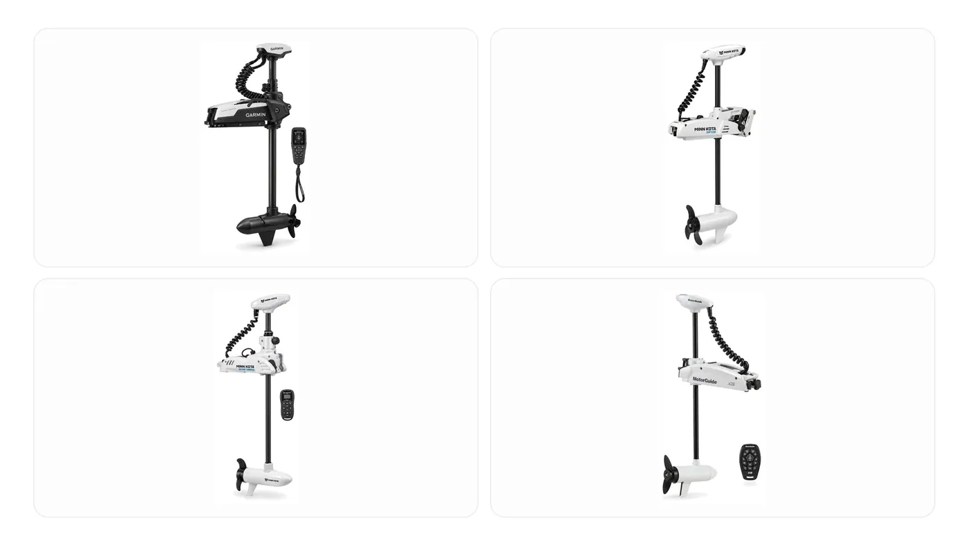 Saltwater trolling motors for a 16 foot skiff compared, manufacturer product photos