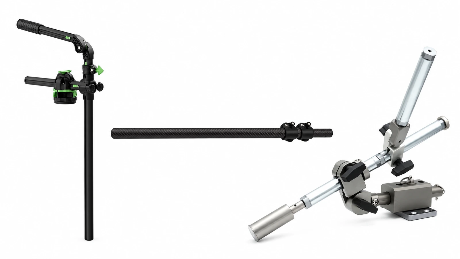 RAILBLAZA HEXX, Summit carbon-fiber and FishFinderMounts kayak sonar pole assemblies on white