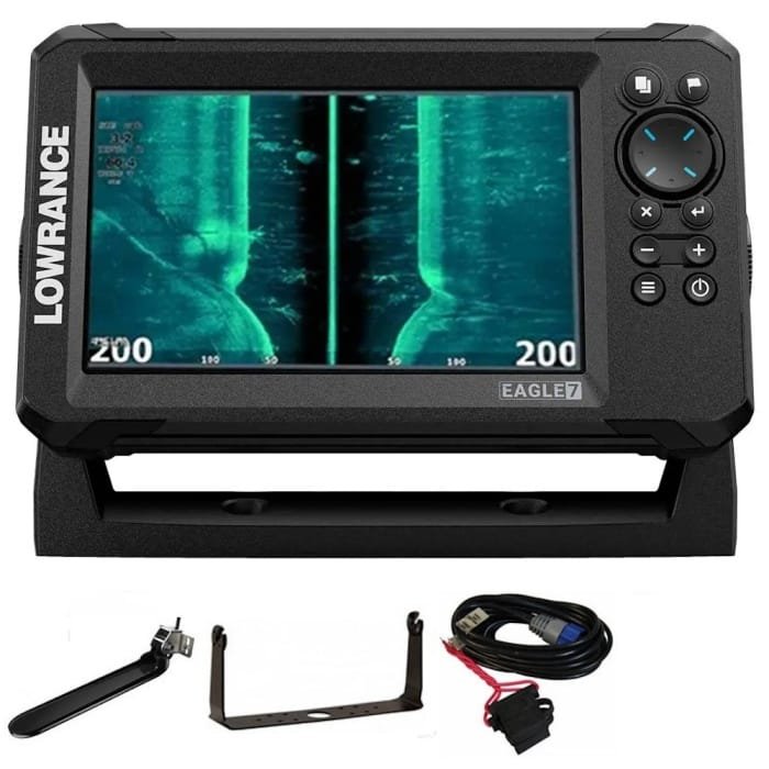 Lowrance Eagle 7 fish finder with sonar screen and keypad controls
